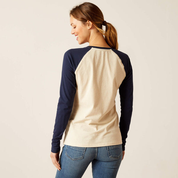 Ariat Ladies Starter Long Sleeve Top - Oatmeal Heather/Navy - Lucks of Louth