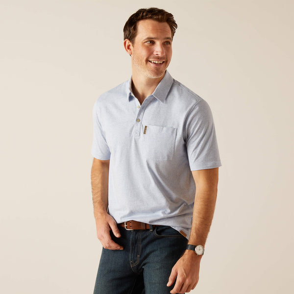 Ariat Mens Chorley Short Sleeve Polo Top - Chambray Blue - Lucks of Louth