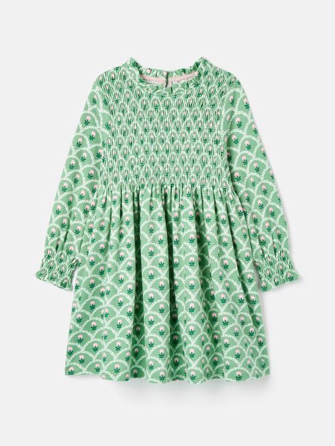 Joules Gracie Cotton Shirred Floral Dress - Green - Lucks of Louth