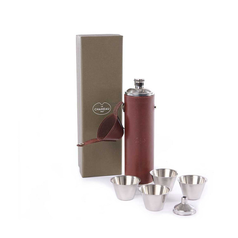 Le Chameau Rounded Medium Hip Flask - Marron Fonce - Lucks of Louth