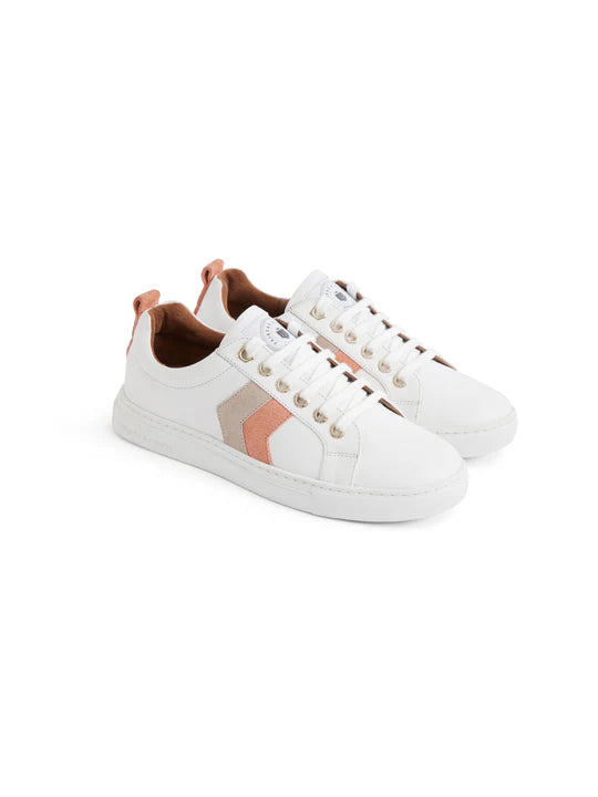 Fairfax & Favor Alexandra Trainer - White Leather With Melon/Stone - Lucks of Louth