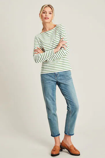 Joules Brancaster Long Sleeve Top - Green Stripe - Lucks of Louth