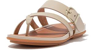 FlipFlop Gracie Buckle Leather Strappy Toe Post Sandals - Stone Beige - Lucks of Louth