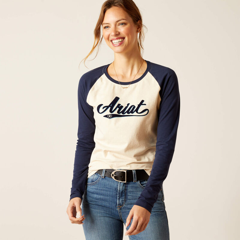 Ariat Ladies Starter Long Sleeve Top - Oatmeal Heather/Navy - Lucks of Louth