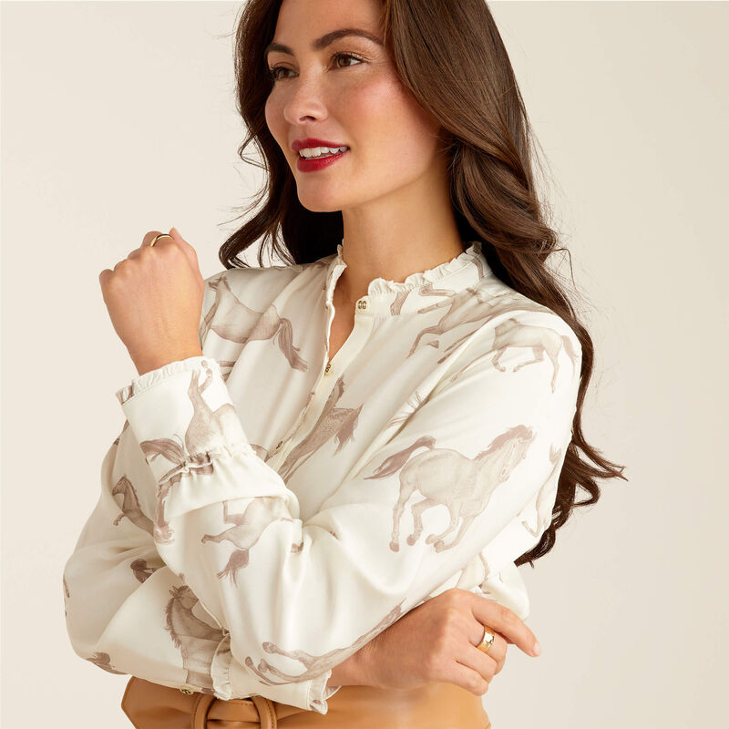 Ariat Clarion Blouse - Sepia Horse Print - Lucks of Louth