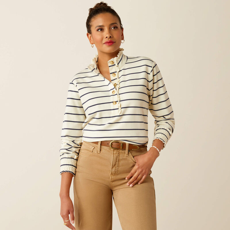 Ariat Hollingworth Stripe Sweashirt,Cream/Navy - Lucks of Louth