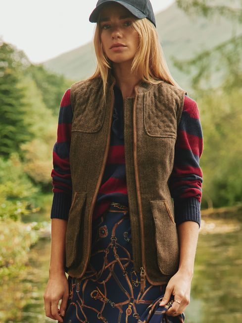 Joules Cawthorne Brown Tweed Gilet - Lucks of Louth