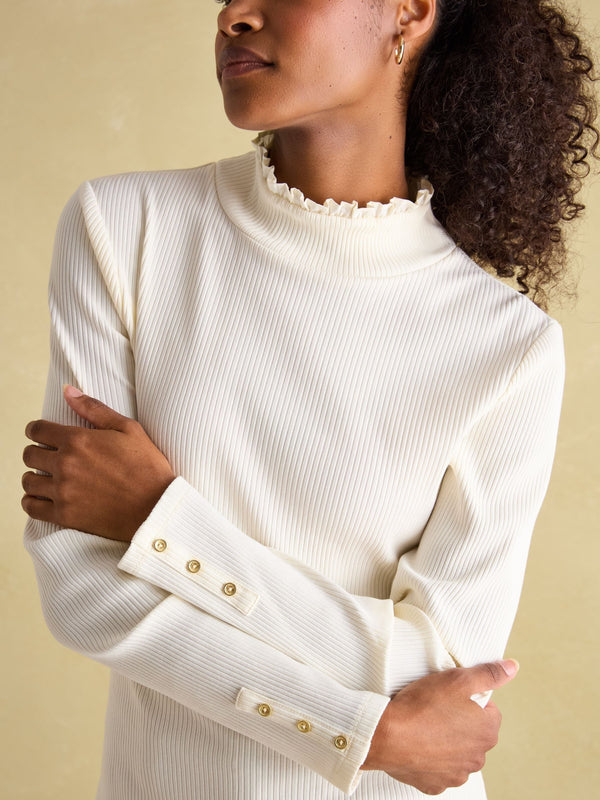 Joules Amy Ribbed Long Sleeve High Neck Jersey Top - Cream - Lucks of Louth