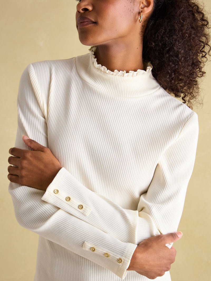 Joules Amy Ribbed Long Sleeve High Neck Jersey Top - Cream - Lucks of Louth