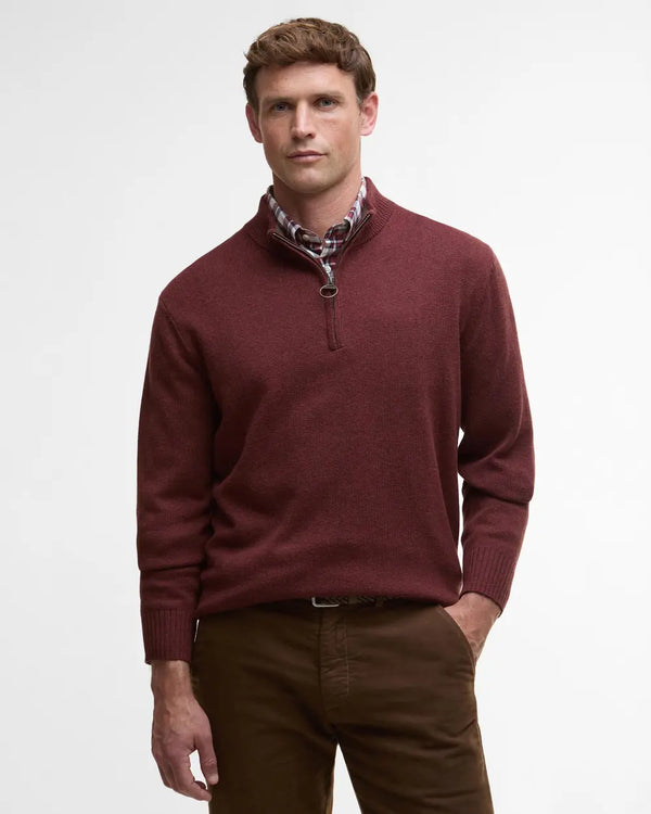 Barbour Kelson Half Zip Knitted Jumper - Fired Brick - Lucks of Louth