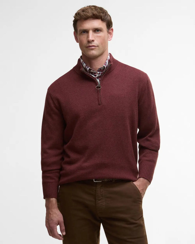 Barbour Kelson Half Zip Knitted Jumper - Fired Brick - Lucks of Louth