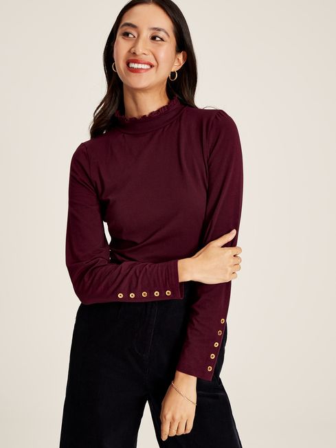 Joules Amy Roll Neck Top - Burgundy - Lucks of Louth