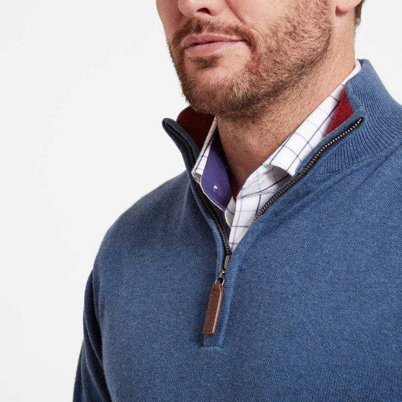 Schoffel Cotton Cashmere 1/4 Zip Jumper - Stone Blue - Lucks of Louth