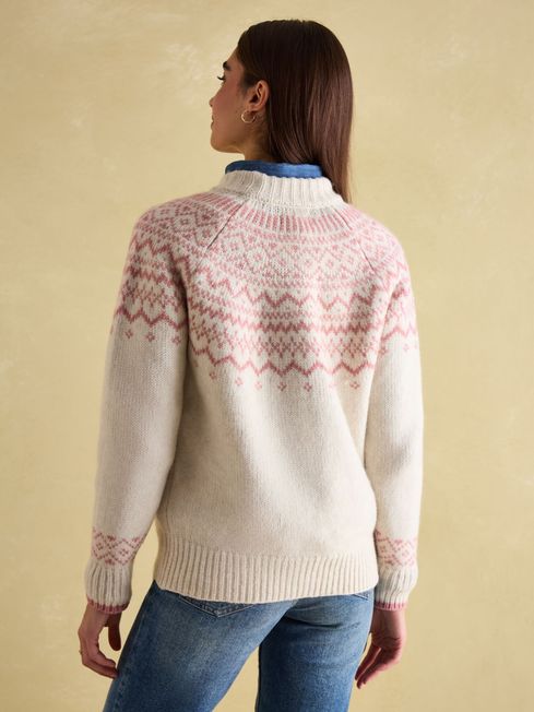 Joules Charlotte Crew Neck Fair Isle Jumper - Cream/Pink - Lucks of Louth