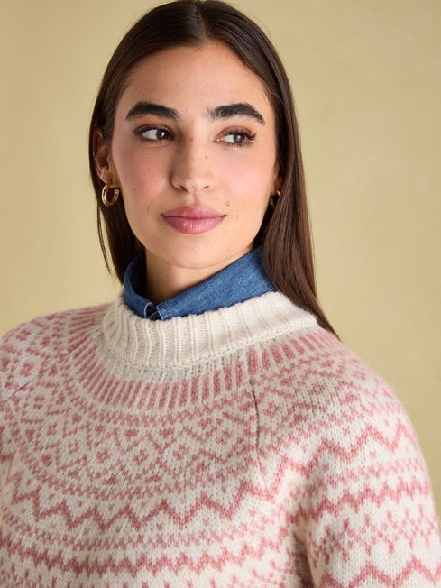 Joules Charlotte Crew Neck Fair Isle Jumper - Cream/Pink - Lucks of Louth