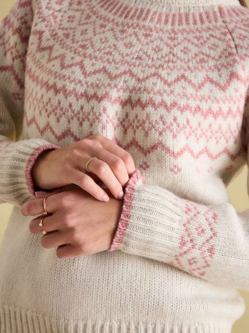 Joules Charlotte Crew Neck Fair Isle Jumper - Cream/Pink - Lucks of Louth