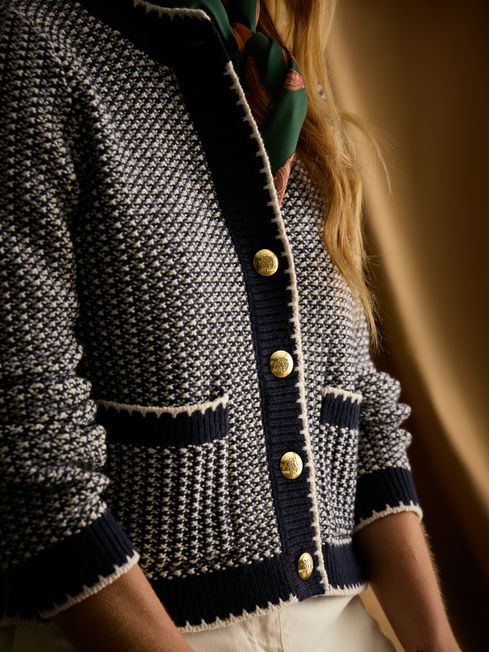 Bridget Navy Button Through Textured Cardigan - Lucks of Louth