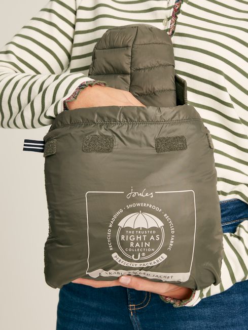 Joules Bramley Showerproof Long Packable Padded Jacket - Khaki Green - Lucks of Louth