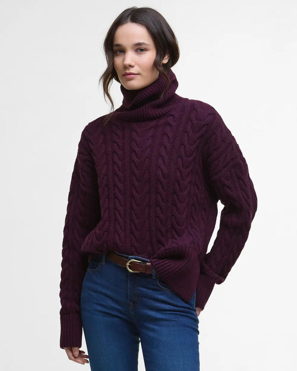Barbour Embleton Roll Neck Knitted Jumper - Black Cherry - Lucks of Louth