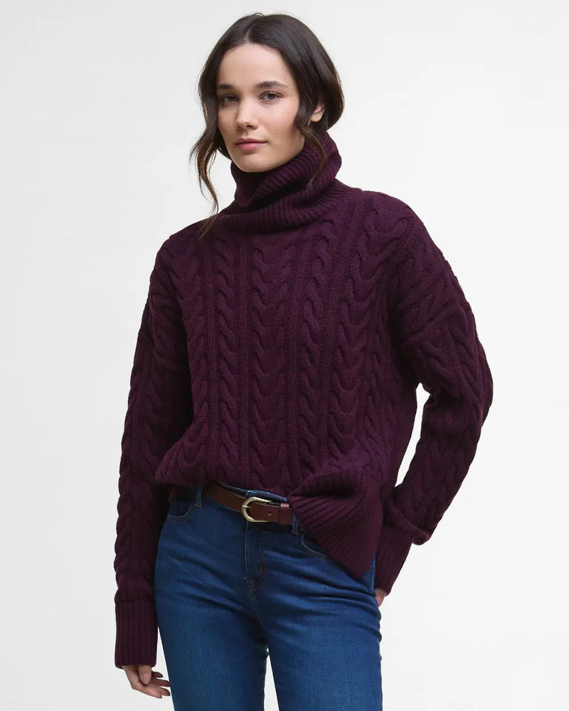 Barbour Embleton Roll Neck Knitted Jumper - Black Cherry - Lucks of Louth