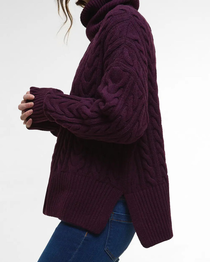 Barbour Embleton Roll Neck Knitted Jumper - Black Cherry - Lucks of Louth
