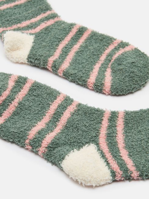 Joules Fluffy Socks - Green Stripe - Lucks of Louth