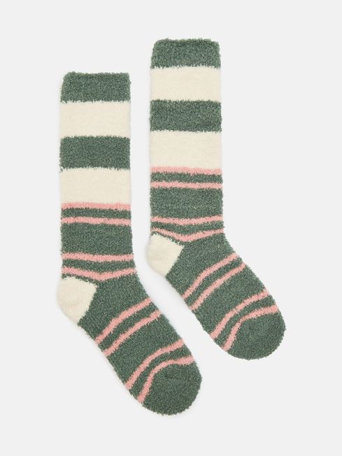 Joules Fluffy Socks - Green Stripe - Lucks of Louth