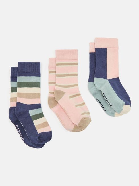 Joules Junior Neat Feet 3 Pack Socks - Harle Pink Multi - Lucks of Louth