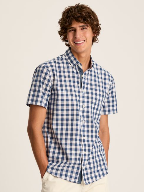 Joules Wilson Gingham Classic Fit Short Sleeve Shirt - Navy/White - Lucks of Louth