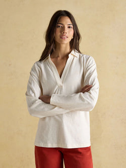 Joules Tallie Cream Combed Cotton Slub Collared Top - Lucks of Louth