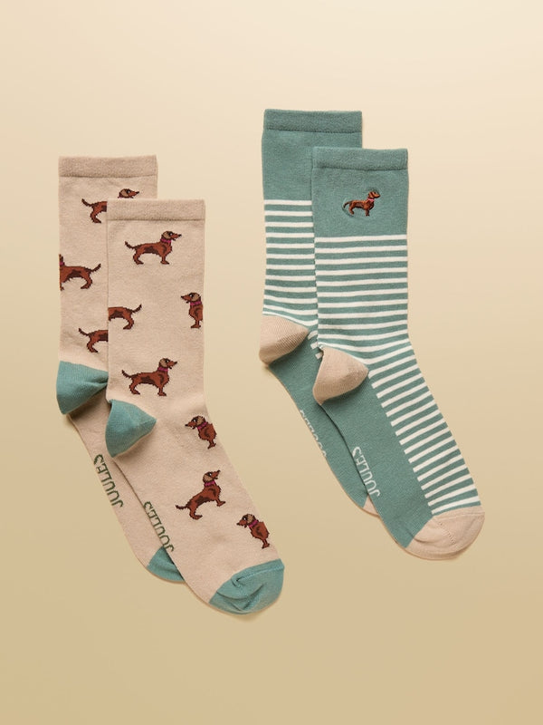 Joules Everyday Khaki/Cream 2 Pack Socks - Lucks of Louth