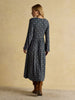 Joules Nia Bridle Print Long Sleeve V-Neck Midaxi Dress -Navy