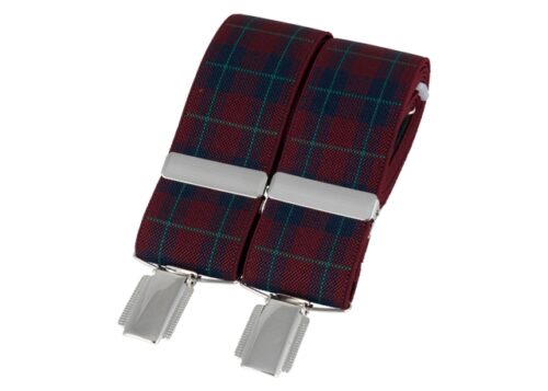 David Aster Burgundy & Navy Tartan 35mm Silver Clip Braces - Lucks of Louth