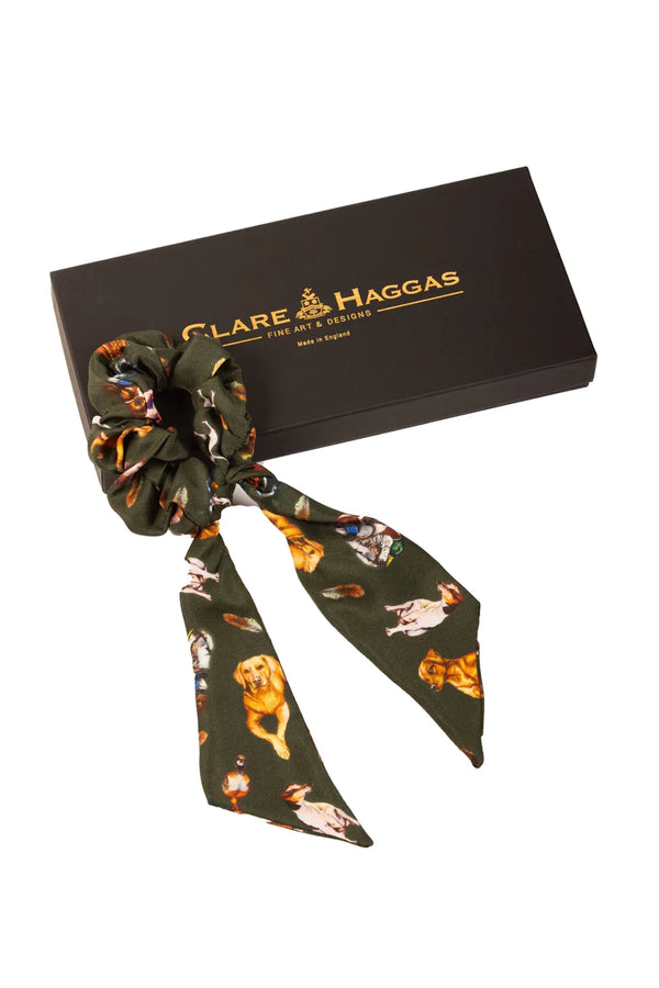 Clare Haggas Medium Hair Scrunchie It's Dogs Life - Hunter Green - Lucks of Louth