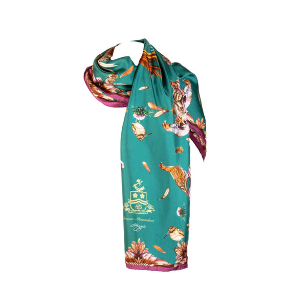 Clare Haggas Grouse Misconduct Classic Silk Scarf - Teal & Aubergine