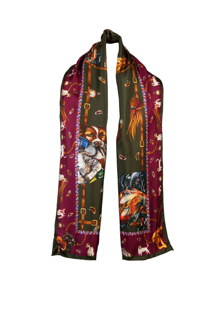 Clare Haggas Classic Scarf It's a Dogs Life - Hunter Green & Oxblood - Lucks of Louth