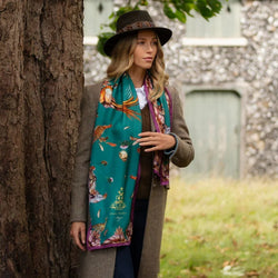 Clare Haggas Grouse Misconduct Classic Silk Scarf - Teal & Aubergine - Lucks of Louth