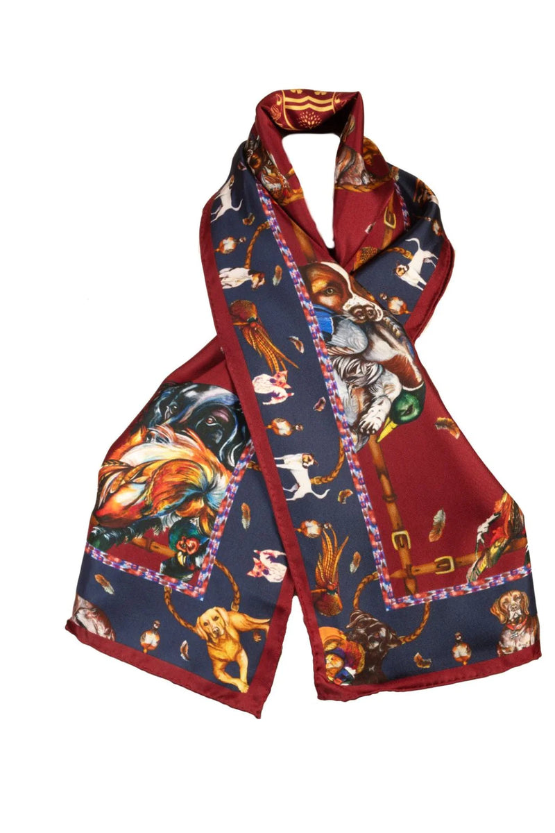 Clare Haggas Narrow Scarf It's a Dogs Life - Claret & Navy - Lucks of Louth
