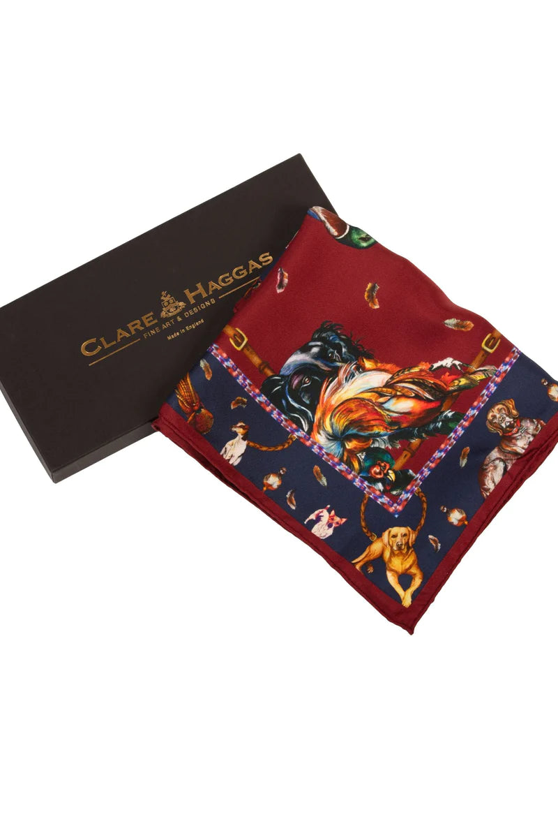 Clare Haggas Narrow Scarf It's a Dogs Life - Claret & Navy - Lucks of Louth