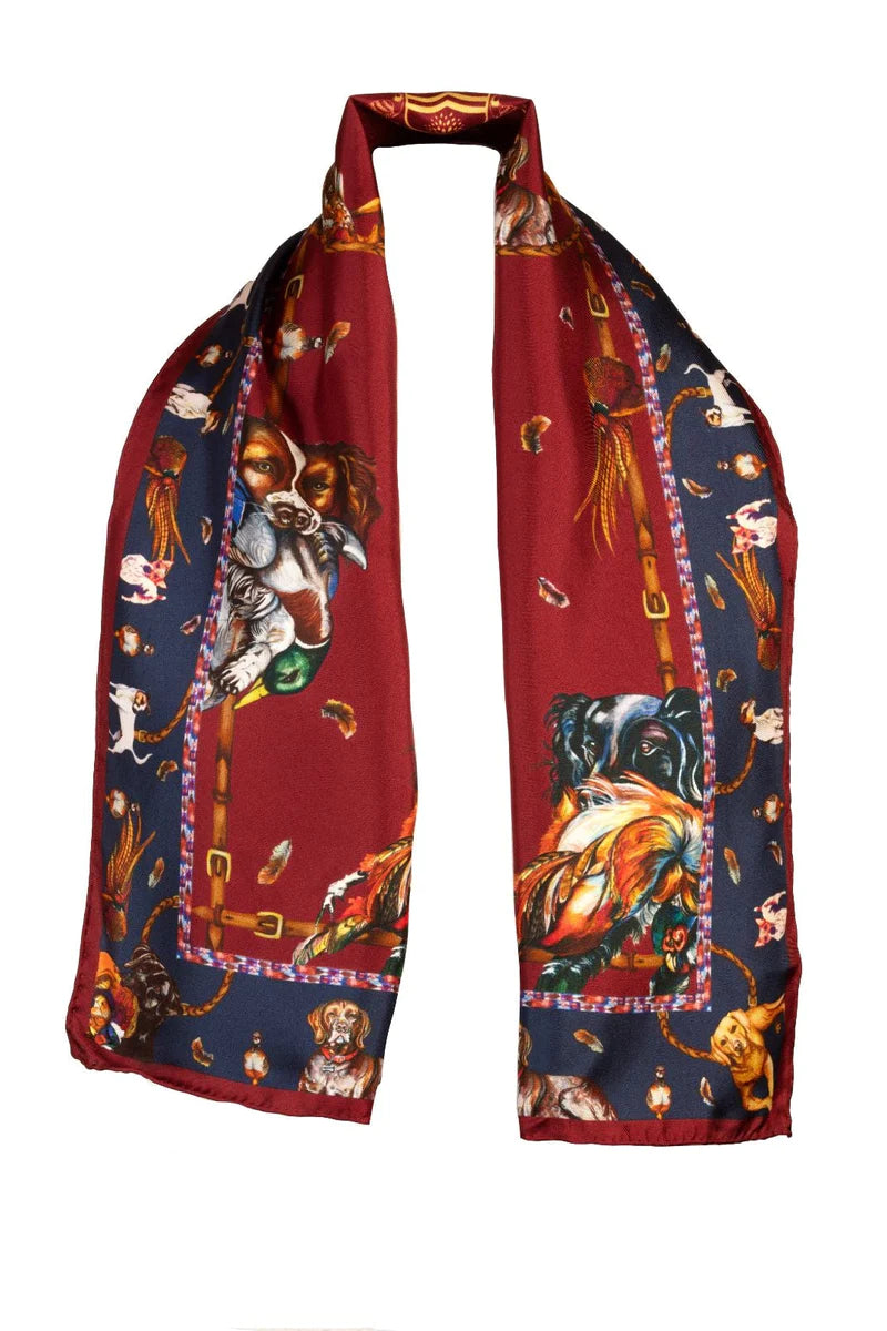 Clare Haggas Narrow Scarf It's a Dogs Life - Claret & Navy - Lucks of Louth
