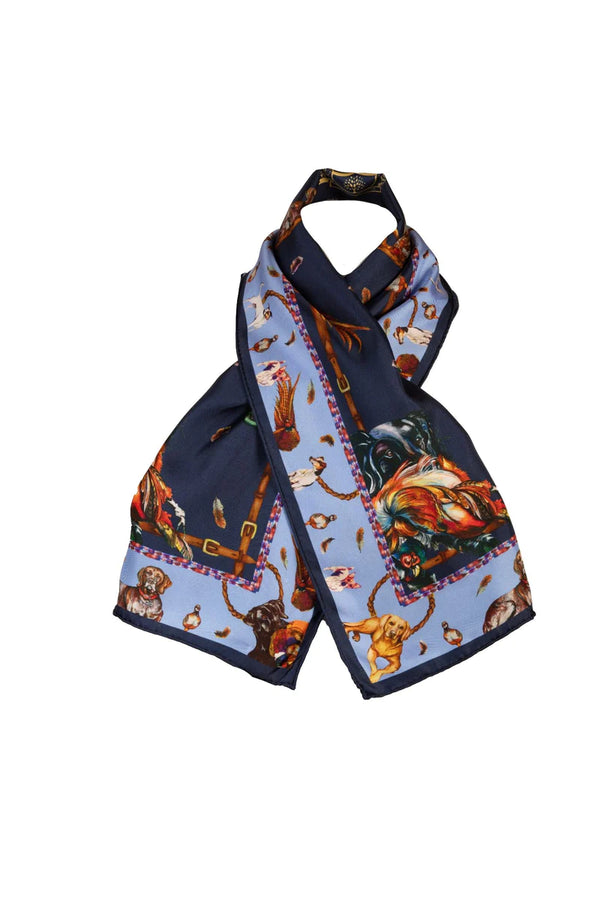 Clare Haggas Narrow Scarf It's a Dogs Life - Navy & Cobalt - Lucks of Louth