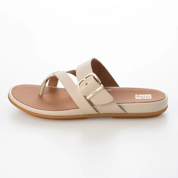 FlipFlop Gracie Buckle Leather Strappy Toe Post Sandals - Stone Beige