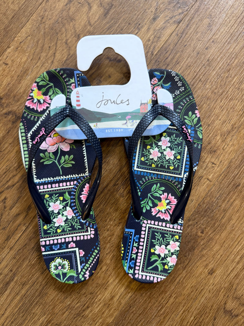 Joules Sunvale Floral Flip flops, Navy - Lucks of Louth