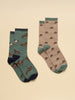 Joules Womens Everyday 2 Pack Socks - Khaki Horse - Lucks of Louth