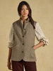 Joules Wool Blend Nehru Collar Gilet - Brown Tweed
