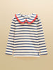 Joules Girls Collared Sophie Long Sleeve Ribbed Top - Cream & Blue Stripe