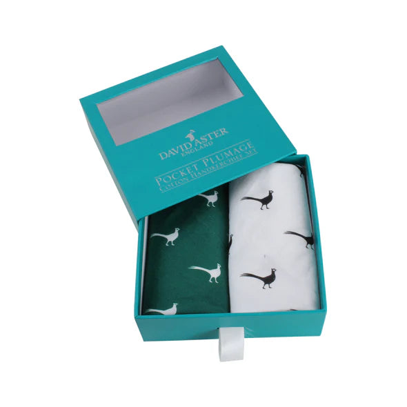 Dalaco Pocket Handkerchief Box Set - Green & White Pheasant - Lucks of Louth
