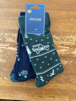 Joules Kingsbury 2pk Socks - Green/Navy 4x4 - Lucks of Louth