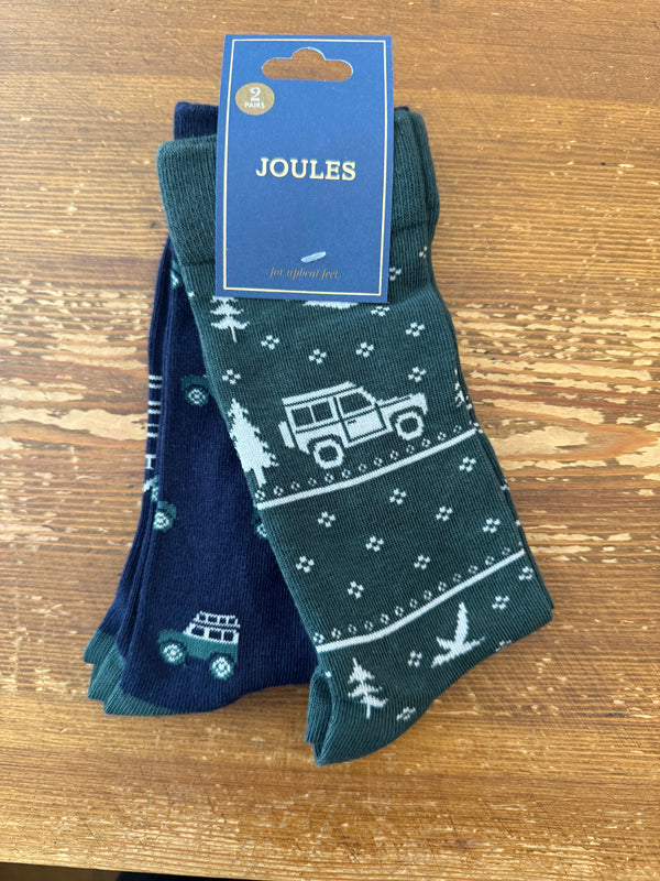 Joules Kingsbury 2pk Socks - Green/Navy 4x4 - Lucks of Louth