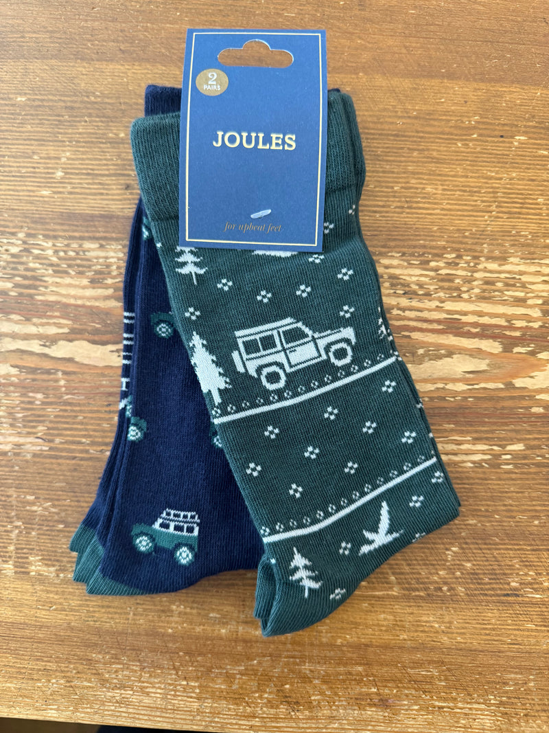Joules Kingsbury 2pk Socks - Green/Navy 4x4 - Lucks of Louth